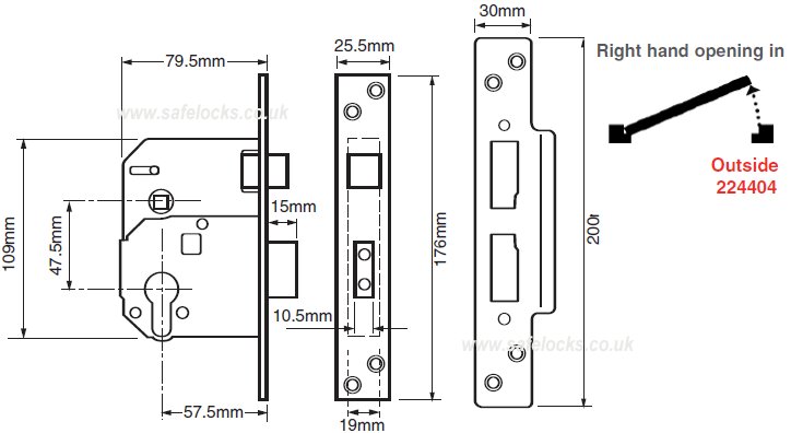 Union L224404 Euro Profile Escape Mortice Lock Inward opening Right hand